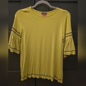Vince Camuto Lime Yellow Ruffled Bell Sleeve Cotton Blouse